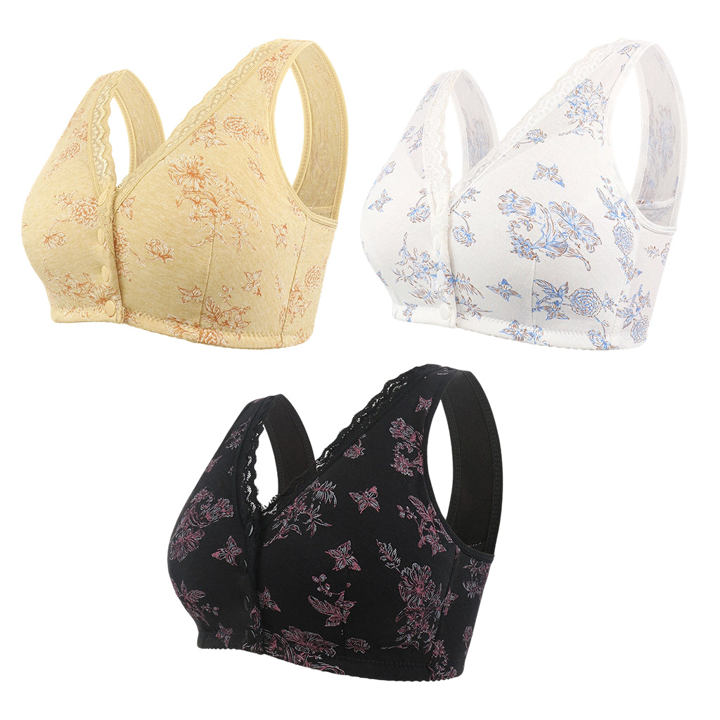 🔥50 % rabatt! Dam Plus Size Frontknapp Blommönster Trådlös BH