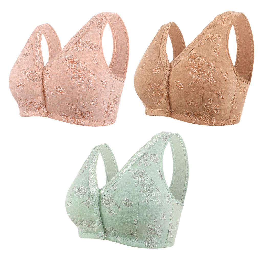 🔥50 % rabatt! Dam Plus Size Frontknapp Blommönster Trådlös BH