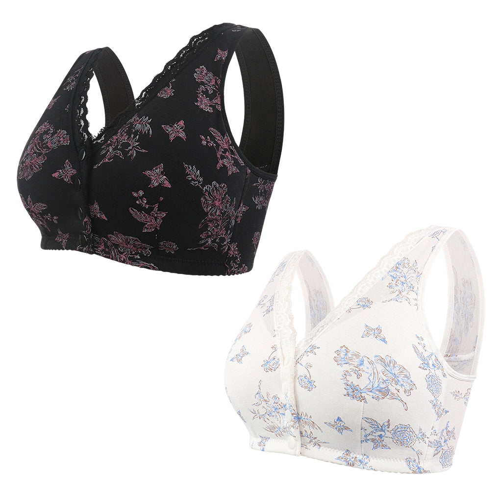 🔥50 % rabatt! Dam Plus Size Frontknapp Blommönster Trådlös BH