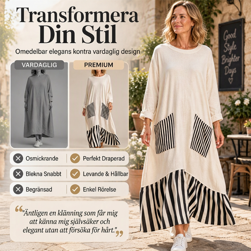 ⏰ Sista dagen i rean – 50 % RABATT ✨Lång maxiklänning med långa ärmar i patchwork med ränder för damer