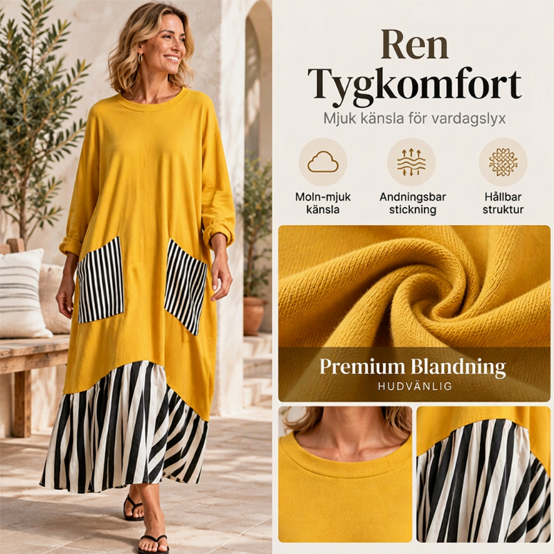 ⏰ Sista dagen i rean – 50 % RABATT ✨Lång maxiklänning med långa ärmar i patchwork med ränder för damer