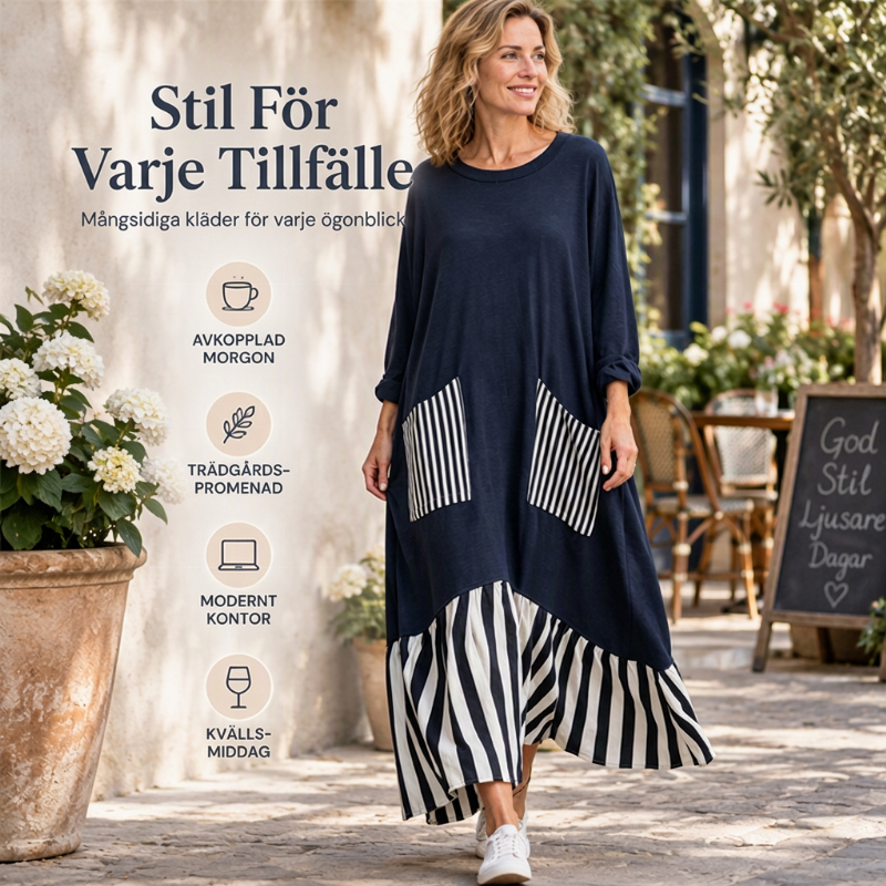 ⏰ Sista dagen i rean – 50 % RABATT ✨Lång maxiklänning med långa ärmar i patchwork med ränder för damer