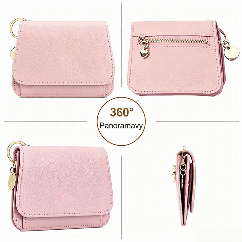 💕RFID-skyddad kortplånbok för kvinnor, mini kortfodral med nyckelring, myntficka och ID-fönster👛