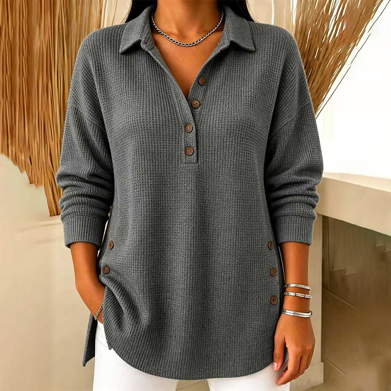 🖤Black Friday – Förhandstillgång: 50 % Rabatt🧶✨ Långärmad topp i våffelstickad för kvinnor
