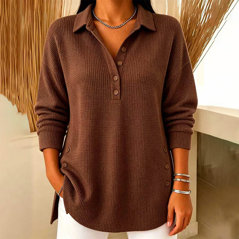 🖤Black Friday – Förhandstillgång: 50 % Rabatt🧶✨ Långärmad topp i våffelstickad för kvinnor
