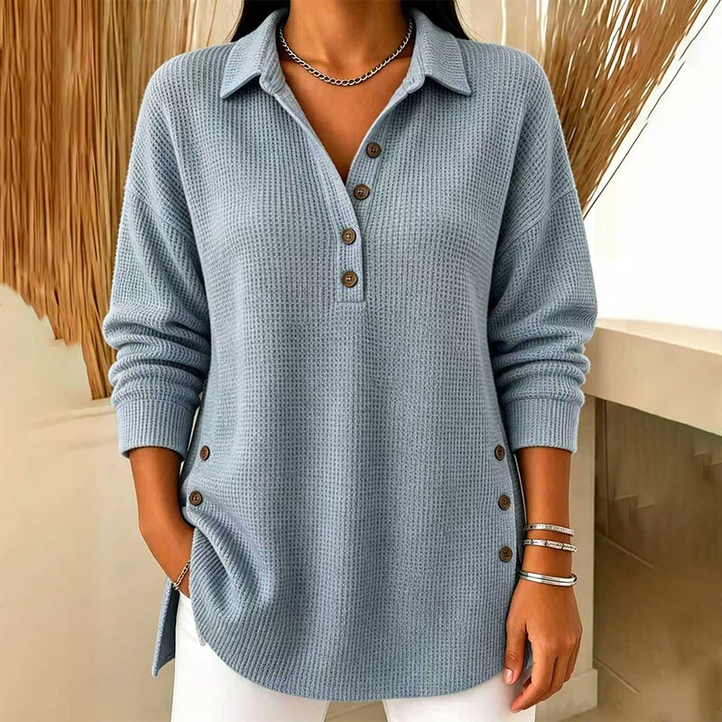 🖤Black Friday – Förhandstillgång: 50 % Rabatt🧶✨ Långärmad topp i våffelstickad för kvinnor
