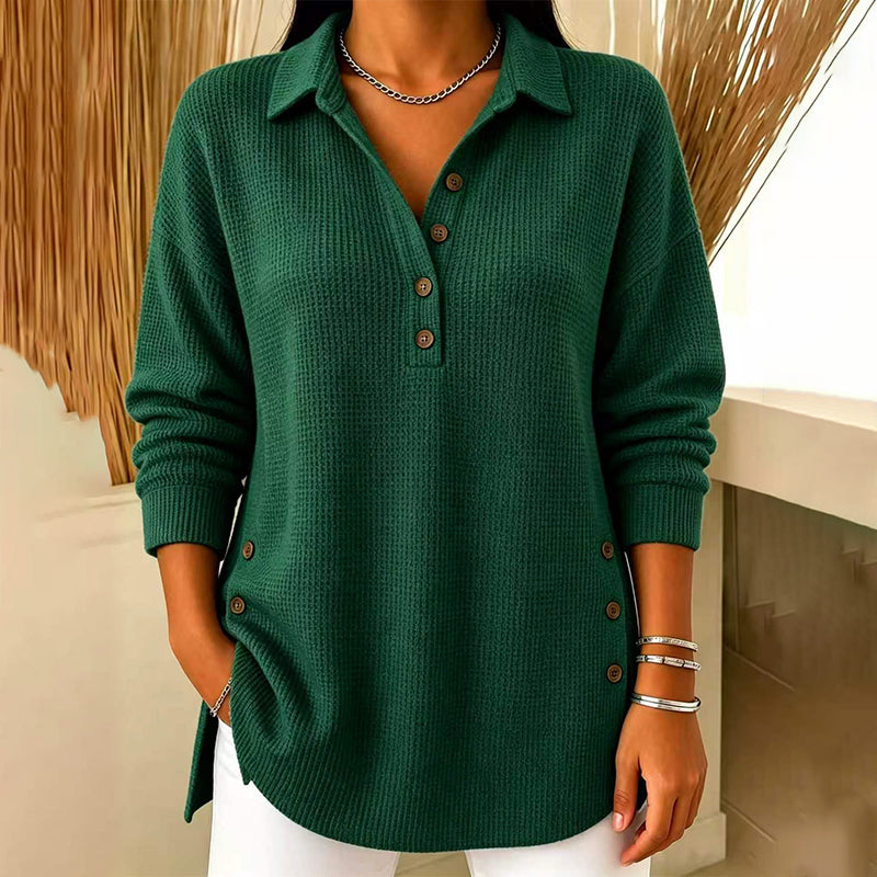 🖤Black Friday – Förhandstillgång: 50 % Rabatt🧶✨ Långärmad topp i våffelstickad för kvinnor