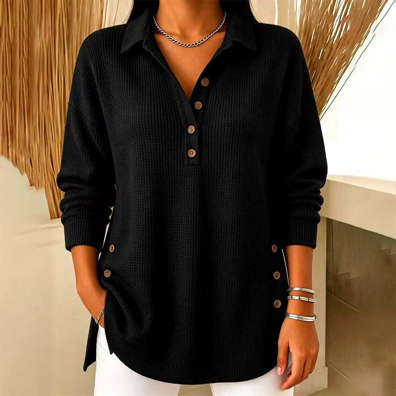🖤Black Friday – Förhandstillgång: 50 % Rabatt🧶✨ Långärmad topp i våffelstickad för kvinnor