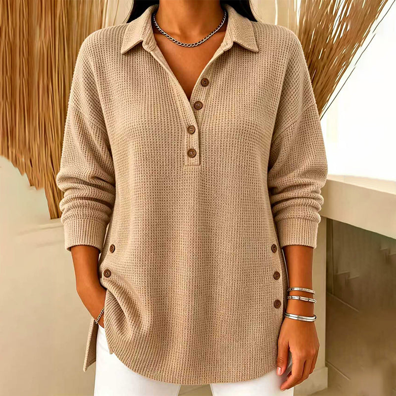 🖤Black Friday – Förhandstillgång: 50 % Rabatt🧶✨ Långärmad topp i våffelstickad för kvinnor