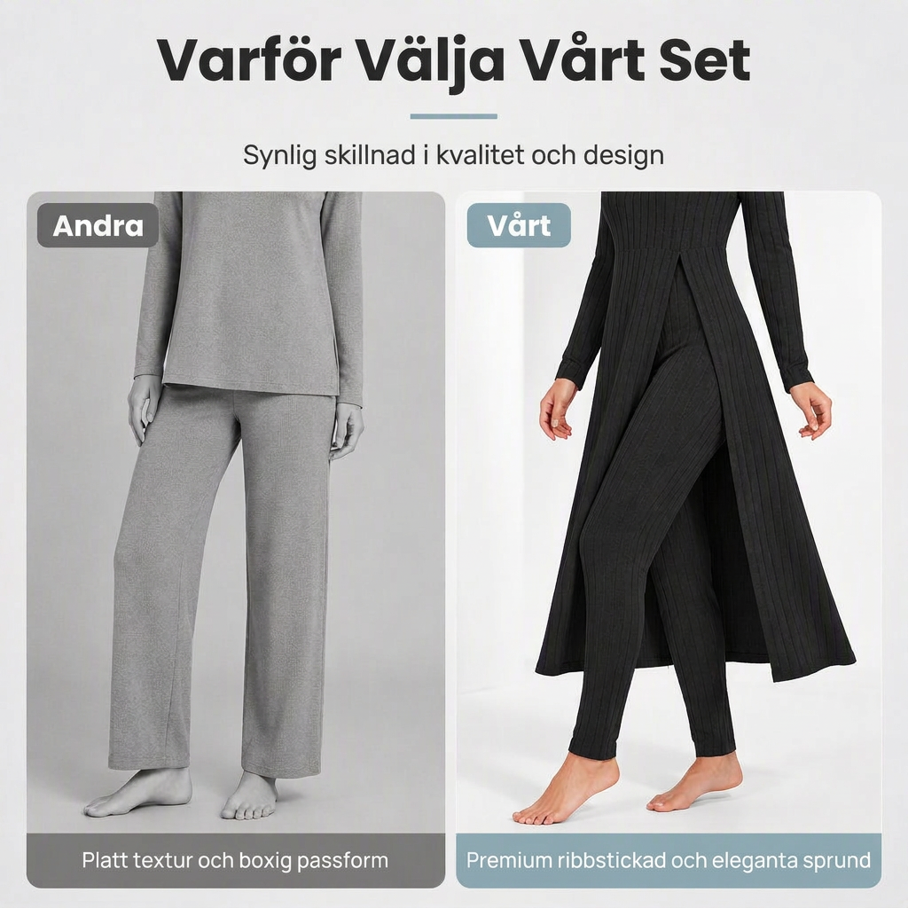 ✨ Lätt daglig komfort | Dam tvådelad set med långärmad ribbad topp och smala byxor