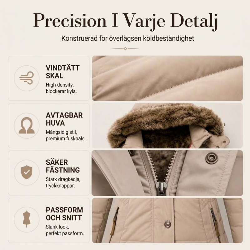 ✨ Vinterelegans 🤎 Damjacka med midje och huva – Varm, bekväm och smickrande passform