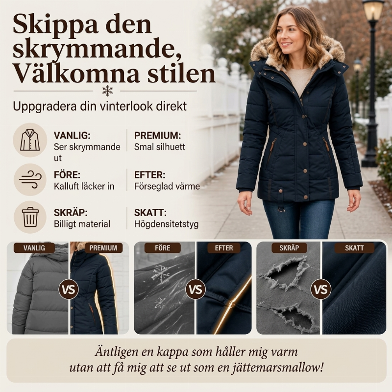✨ Vinterelegans 🤎 Damjacka med midje och huva – Varm, bekväm och smickrande passform