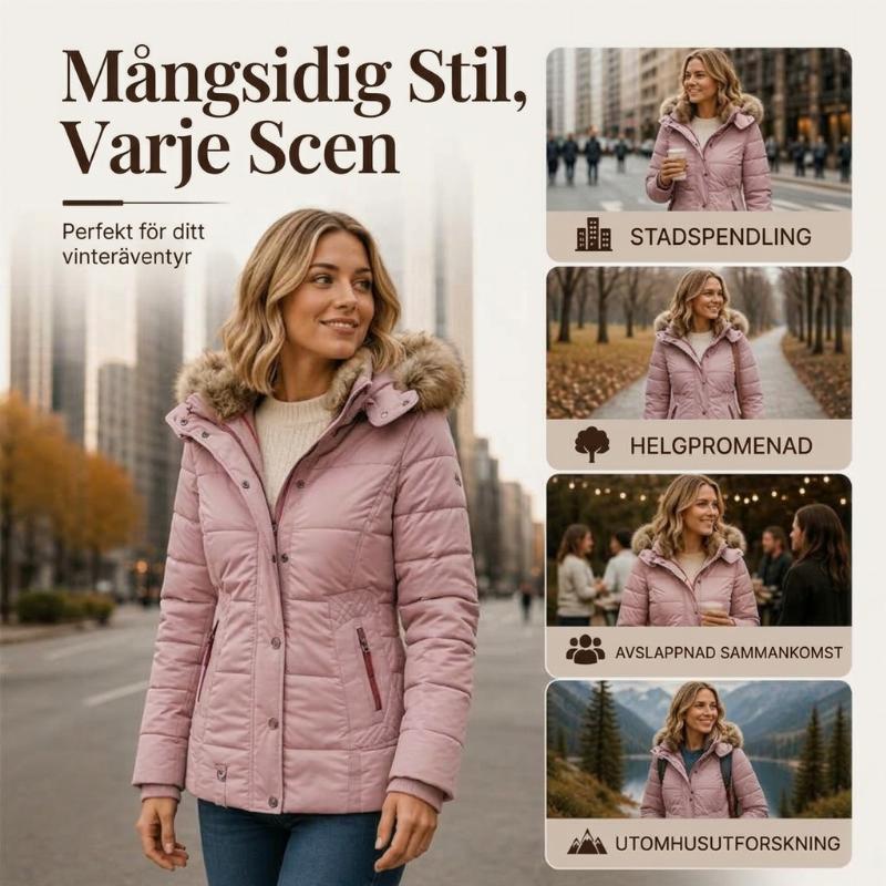 ✨ Vinterelegans 🤎 Damjacka med midje och huva – Varm, bekväm och smickrande passform