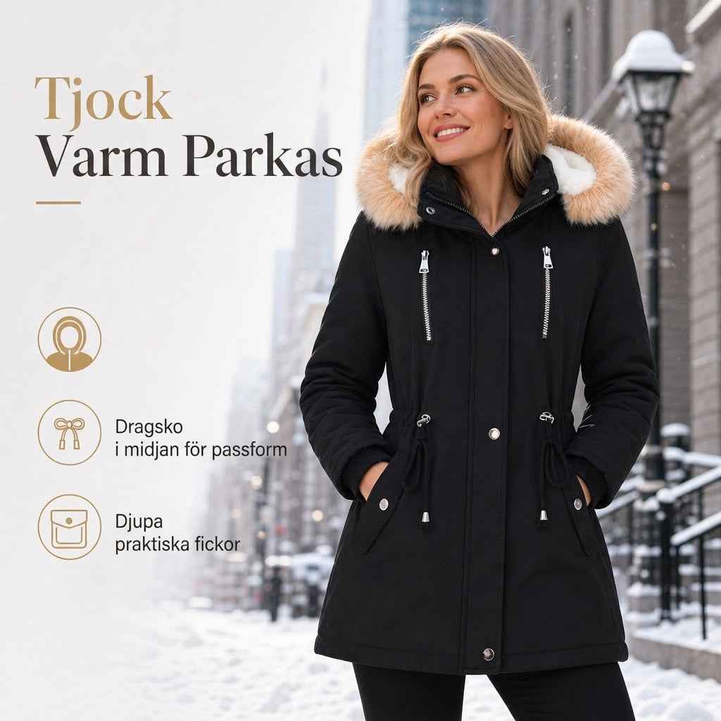 📢🎉 50 % rabatt + fri frakt!!! 🛍️❄️ Vindtät, varm vinterparkas för damer med huva i fuskpäls ✨