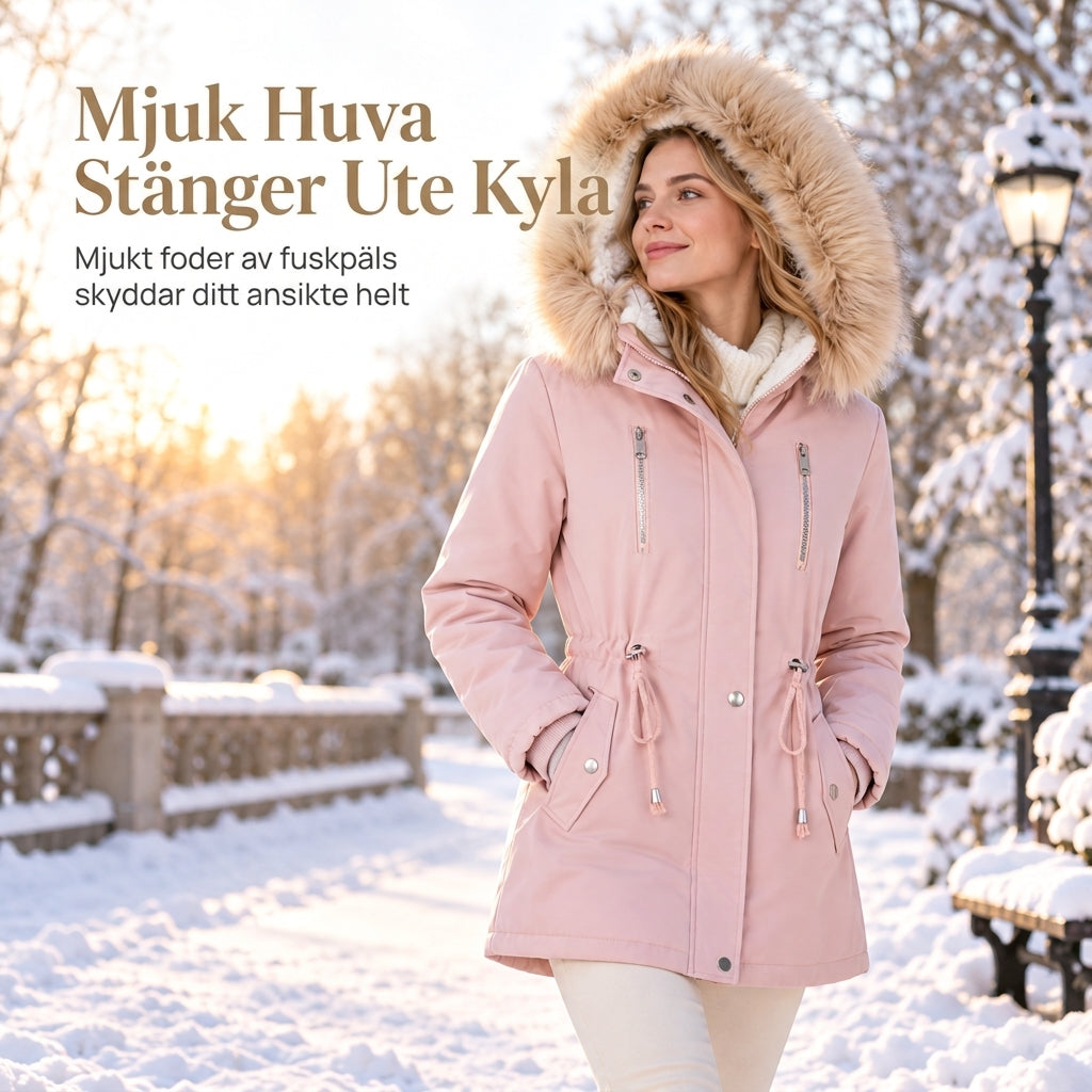 📢🎉 50 % rabatt + fri frakt!!! 🛍️❄️ Vindtät, varm vinterparkas för damer med huva i fuskpäls ✨