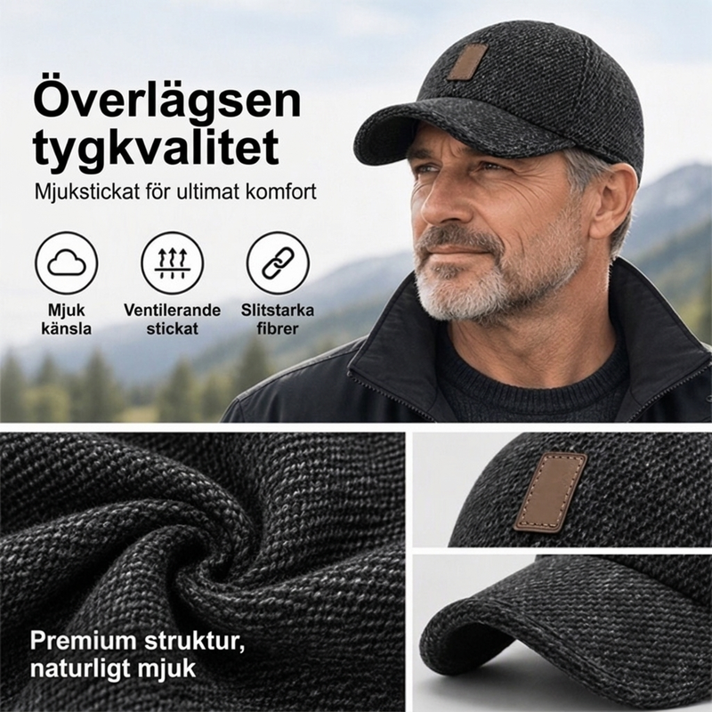 Premium Vinterkeps för Män – Varm med Öronskydd & Ventilerande Stickning