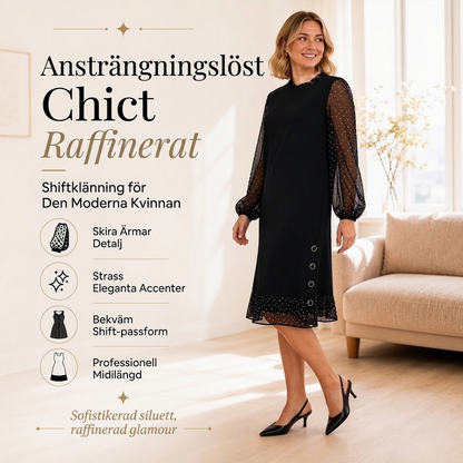 😍 Elegant damklänning med genomskinliga prickiga ärmar