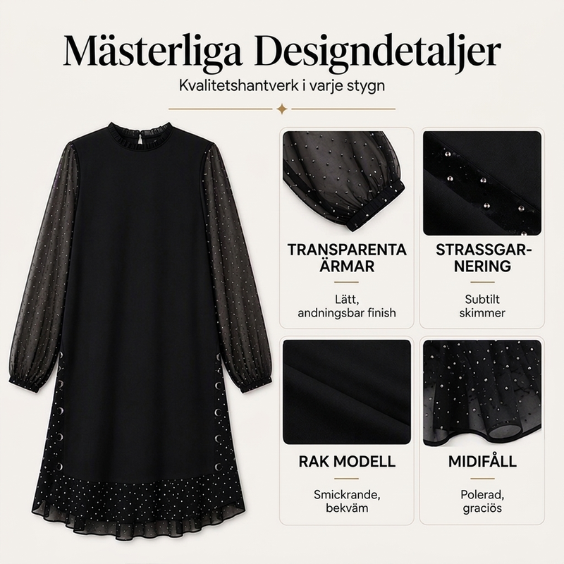 😍 Elegant damklänning med genomskinliga prickiga ärmar