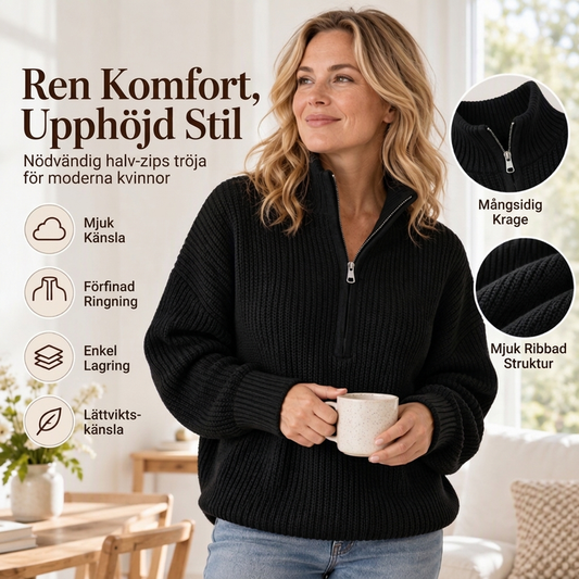 ✈️Fri frakt✨Halv-zip stickad tröja med stående krage för kvinnor