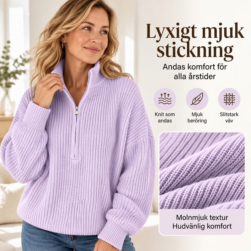 ✈️Fri frakt✨Halv-zip stickad tröja med stående krage för kvinnor