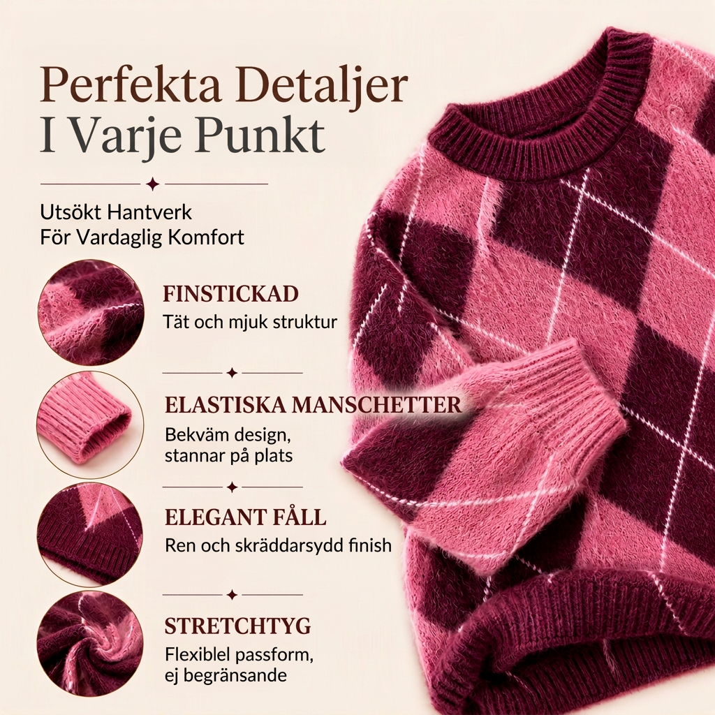 ⏰ Sista dag med rea – 49% RABATT ✨ Bekväm damtröja i stickad kvalitet med retro-rutigt mönster