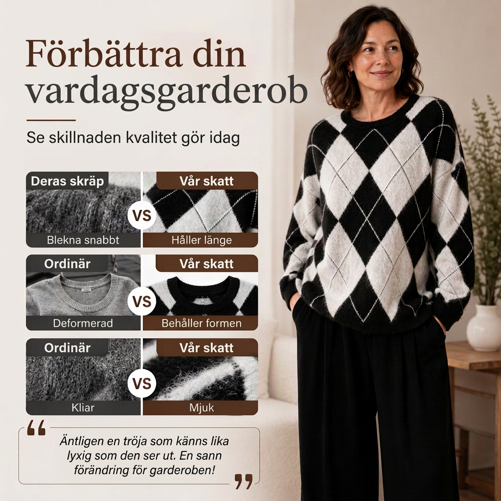 ⏰ Sista dag med rea – 49% RABATT ✨ Bekväm damtröja i stickad kvalitet med retro-rutigt mönster
