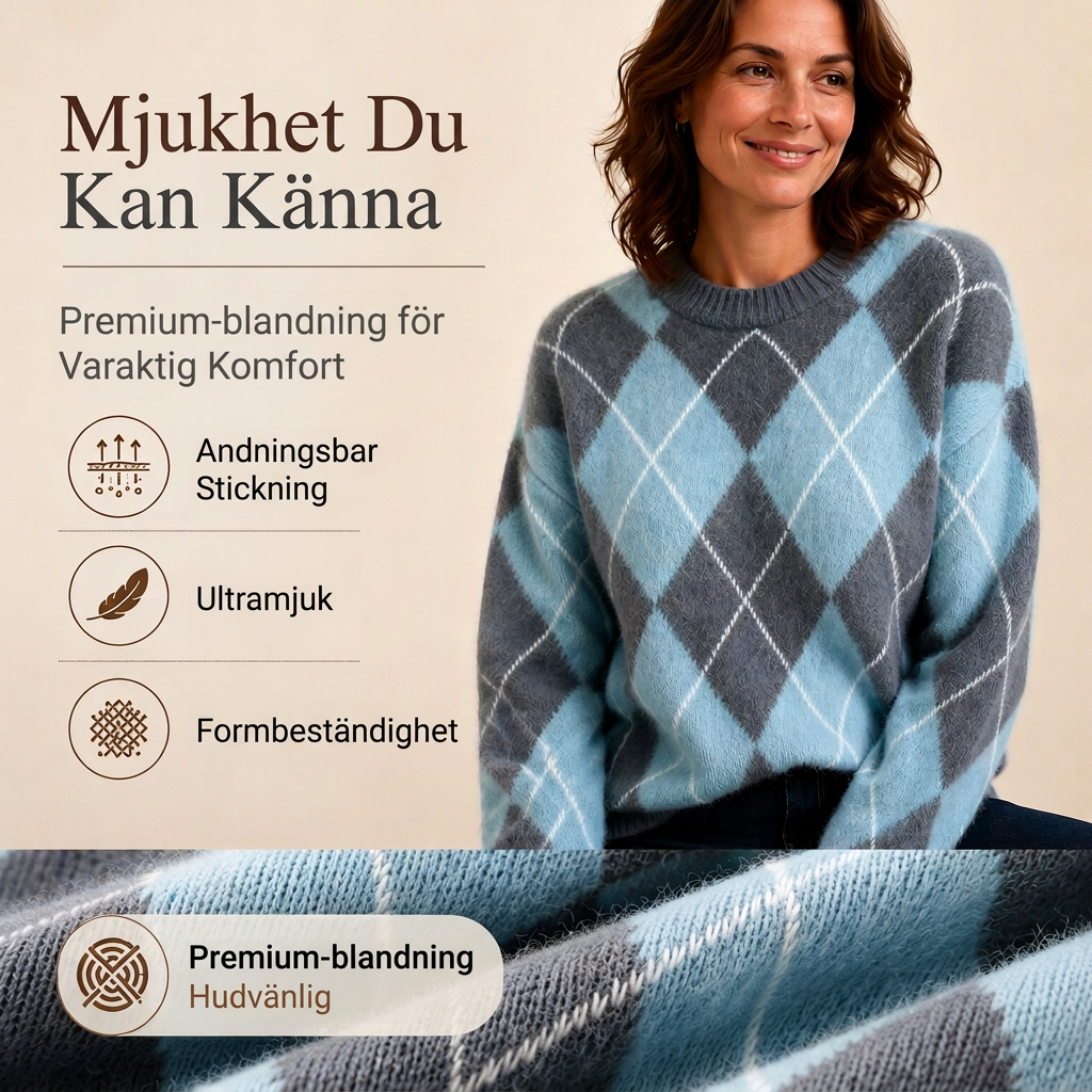 ⏰ Sista dag med rea – 49% RABATT ✨ Bekväm damtröja i stickad kvalitet med retro-rutigt mönster