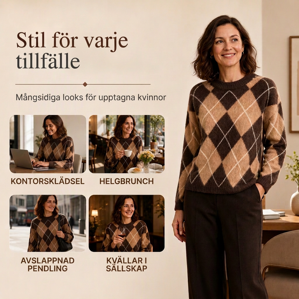 ⏰ Sista dag med rea – 49% RABATT ✨ Bekväm damtröja i stickad kvalitet med retro-rutigt mönster