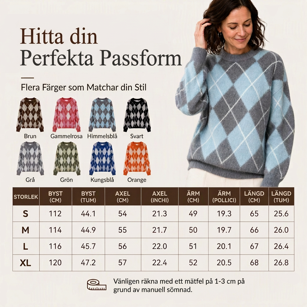 ⏰ Sista dag med rea – 49% RABATT ✨ Bekväm damtröja i stickad kvalitet med retro-rutigt mönster