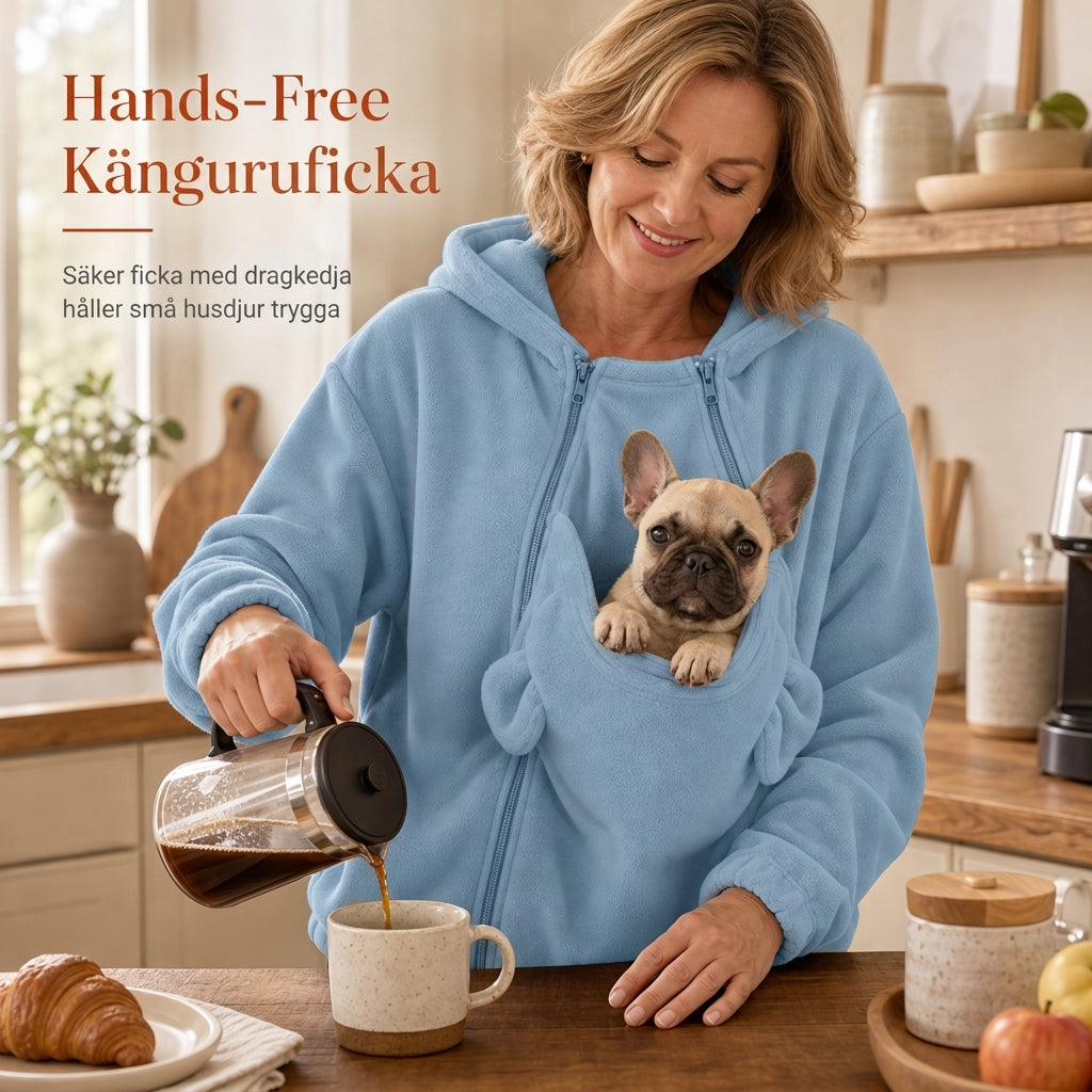 Lös hoodie med känguruficka och dragkedja för husdjur
