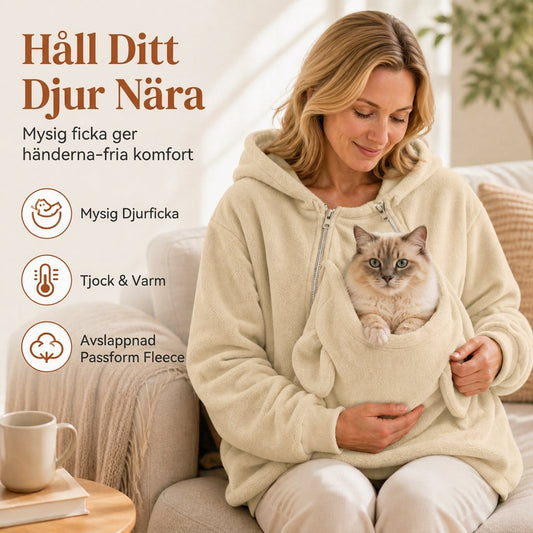 Lös hoodie med känguruficka och dragkedja för husdjur