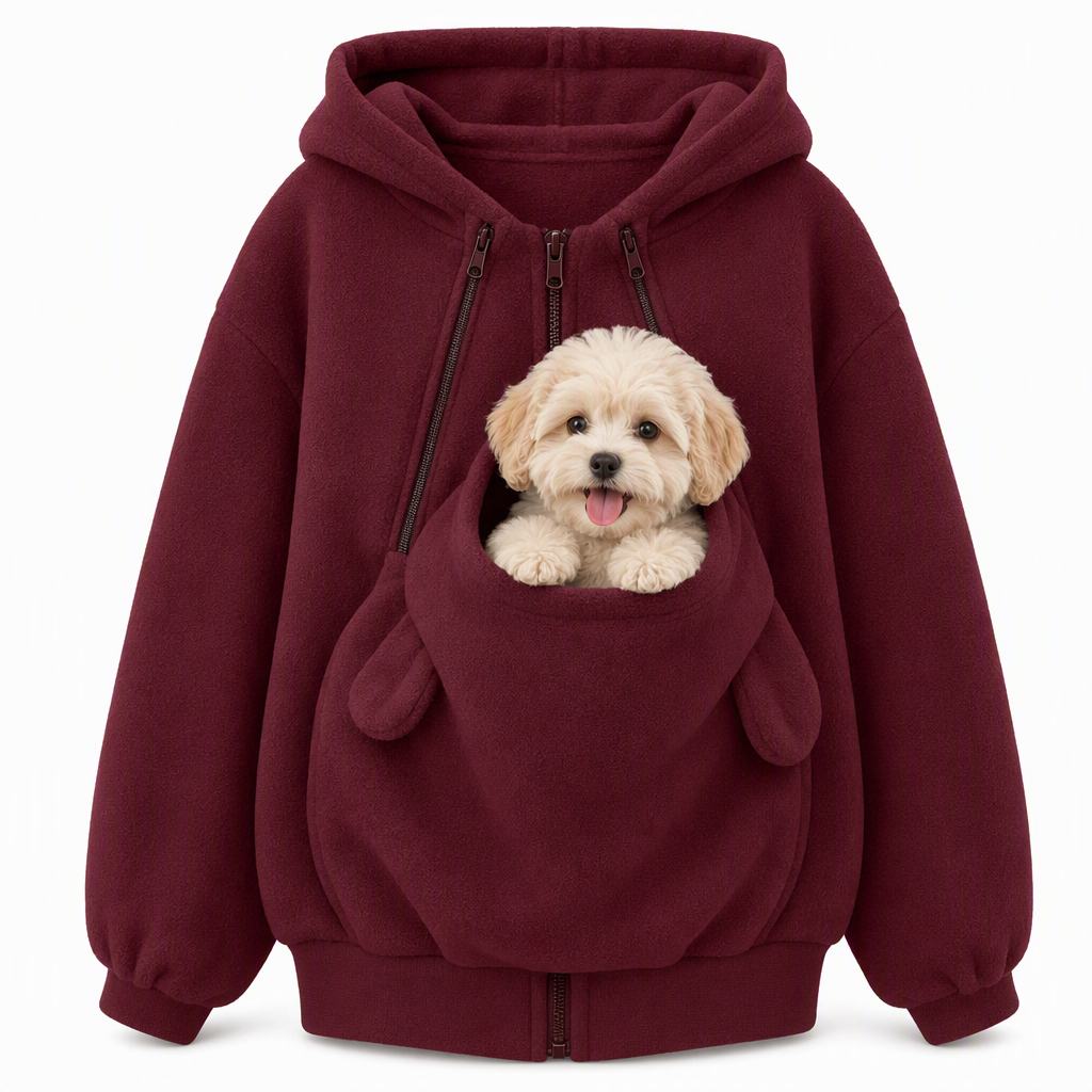 Lös hoodie med känguruficka och dragkedja för husdjur