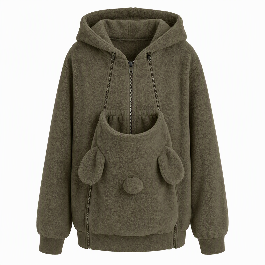 Lös hoodie med känguruficka och dragkedja för husdjur