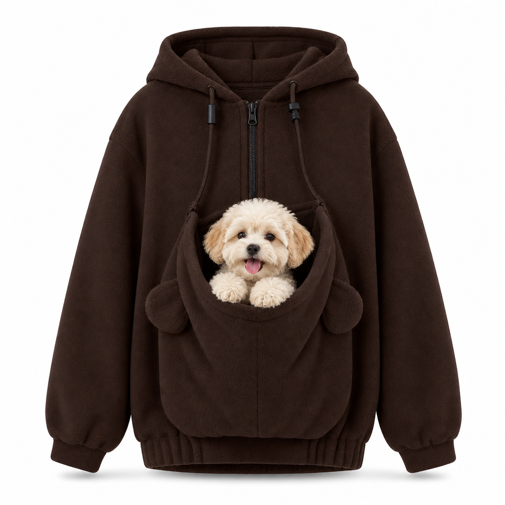 Lös hoodie med känguruficka och dragkedja för husdjur