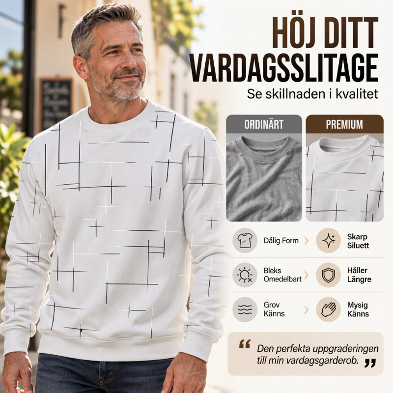 Casual-tröja för män med rund hals och linjemönster
