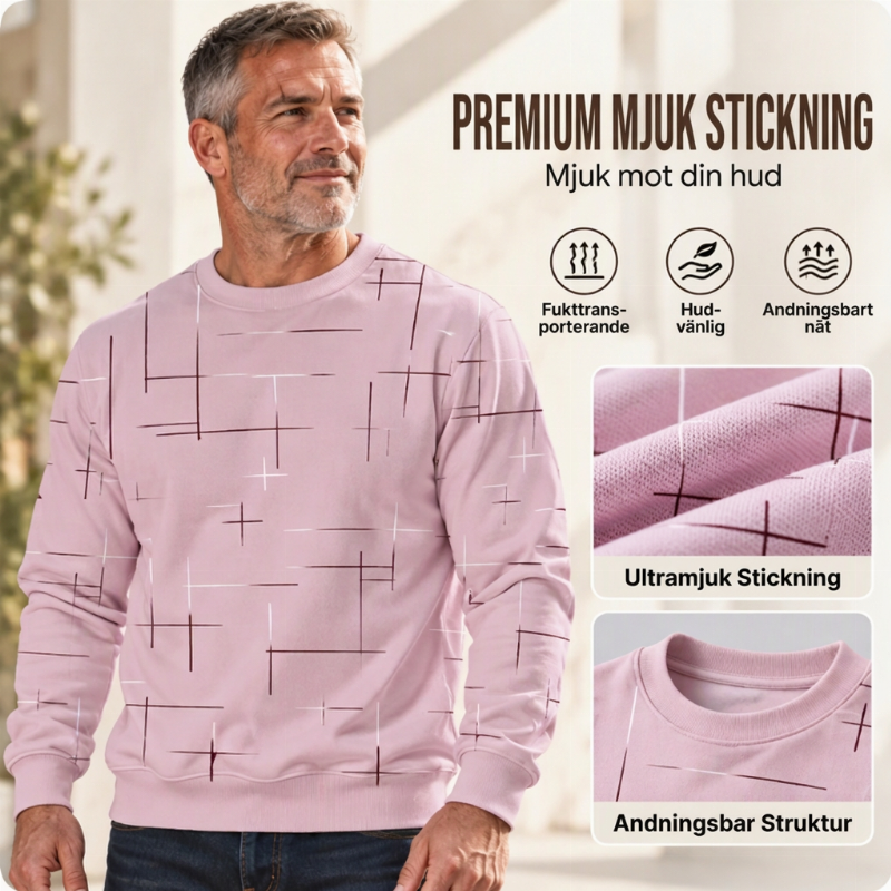 Casual-tröja för män med rund hals och linjemönster