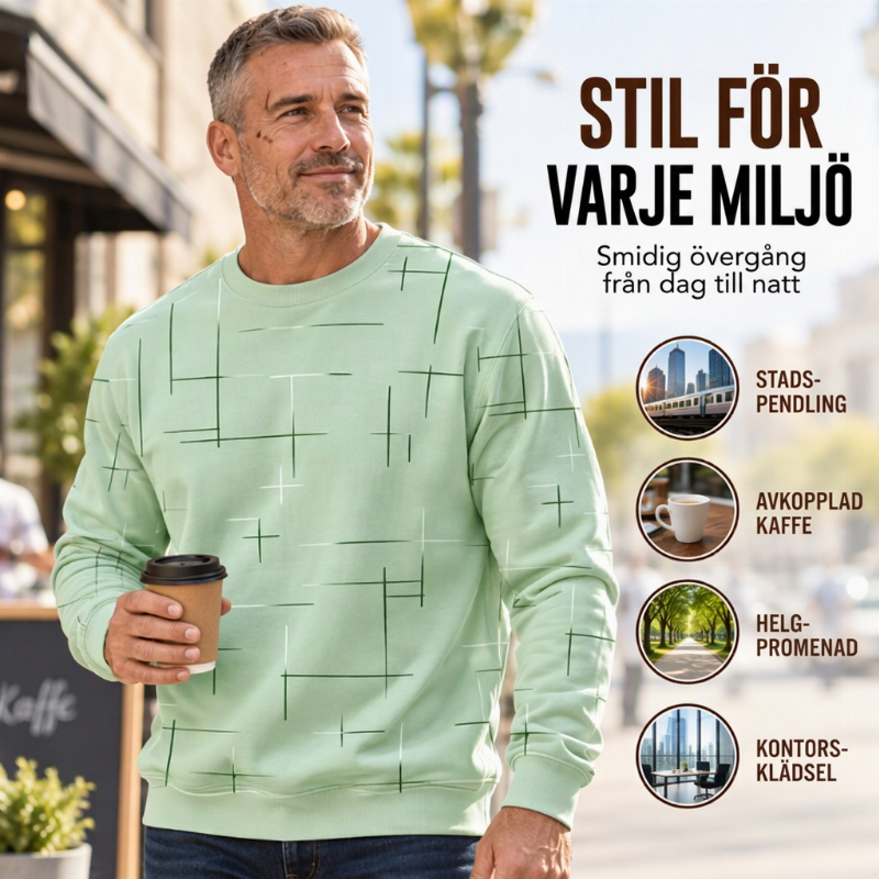 Casual-tröja för män med rund hals och linjemönster