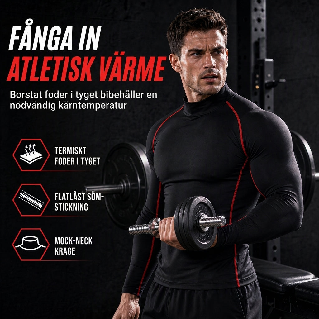 ⏰ Sista dagen på rean – 50 % RABATT ✨Kompressionströja med långa ärmar för män i vintervärmeisolering, med hög krage, för löpning och träning, baslager