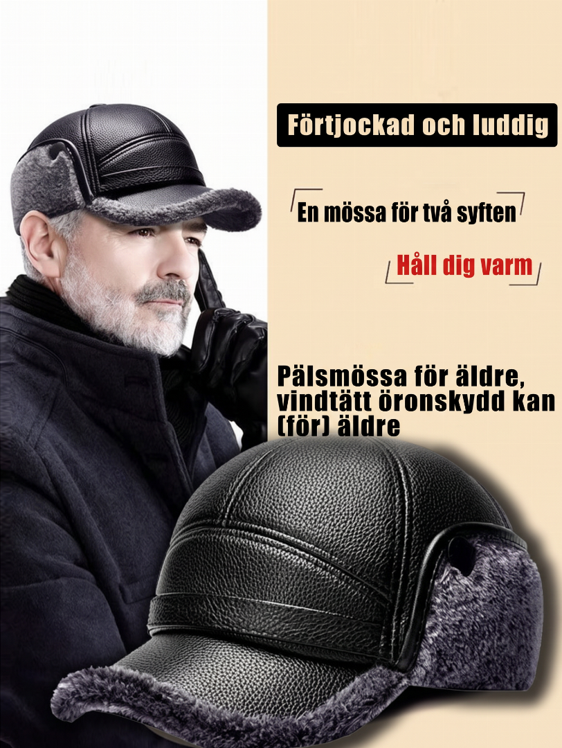 🎩🧢🐂 Ny vintermössa för män i fårskinn med platt topp och öronskydd