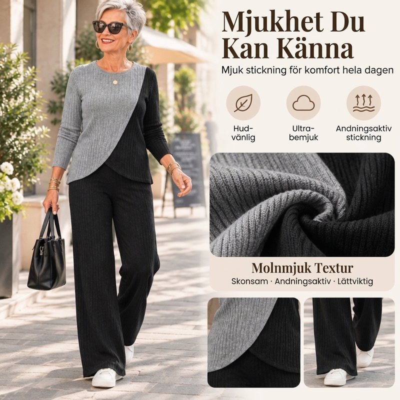 🔥Fri frakt✈️Casual 2-delat set för damer i färgblock med ribbad stickning