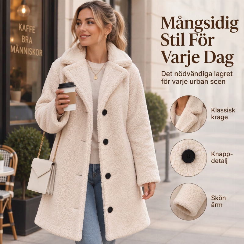 Varm plyschrock med knappar och kavajkrage för kvinnor – Mjuk, elegant och bekväm i vinterkylan 🧥❄️✨