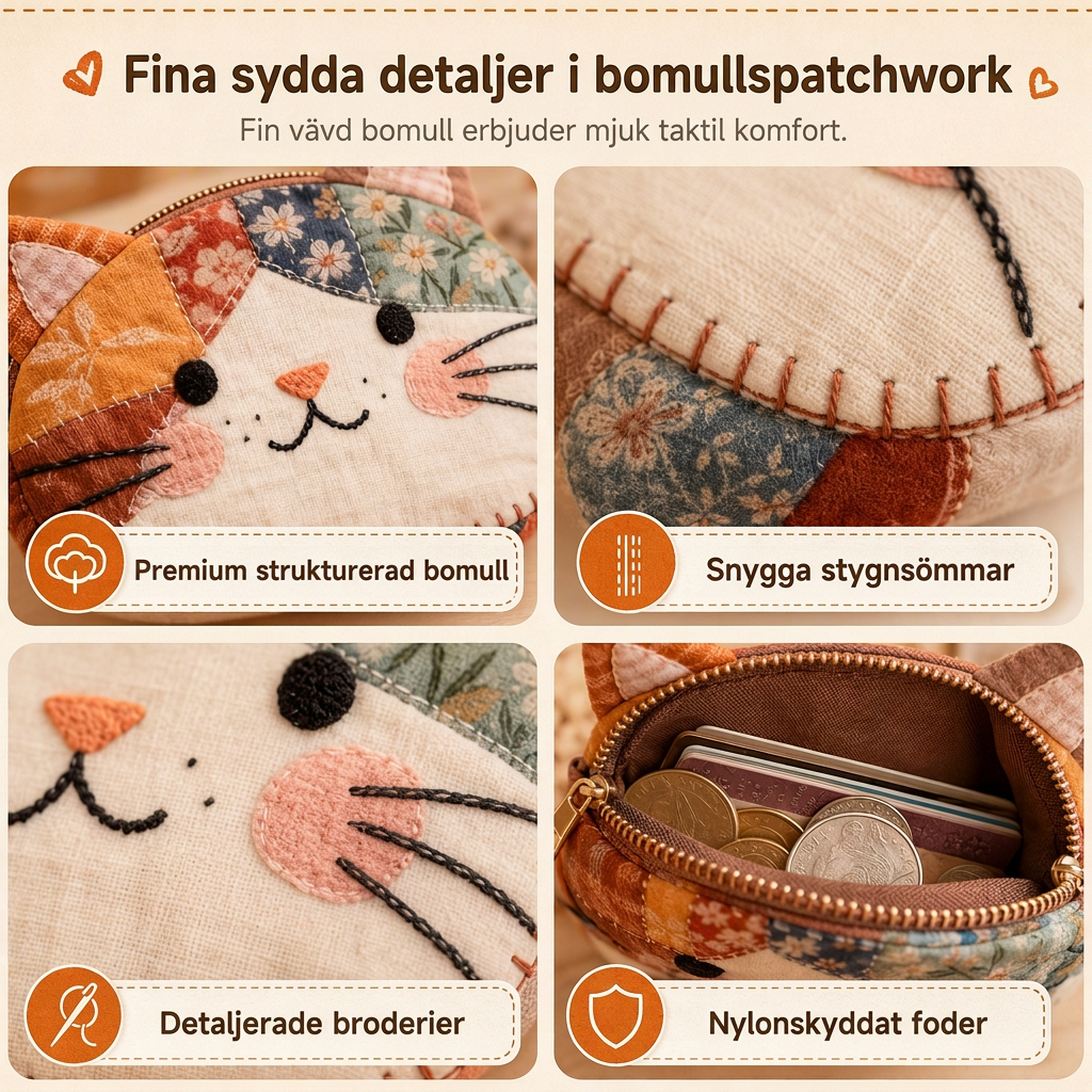 🎁Söt lapptäcks-katt mini-myntväska och bärbart kortfodral🎁 liten kreativ påse för flickor