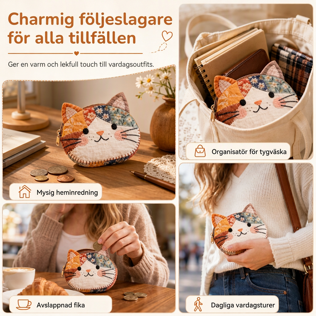 🎁Söt lapptäcks-katt mini-myntväska och bärbart kortfodral🎁 liten kreativ påse för flickor