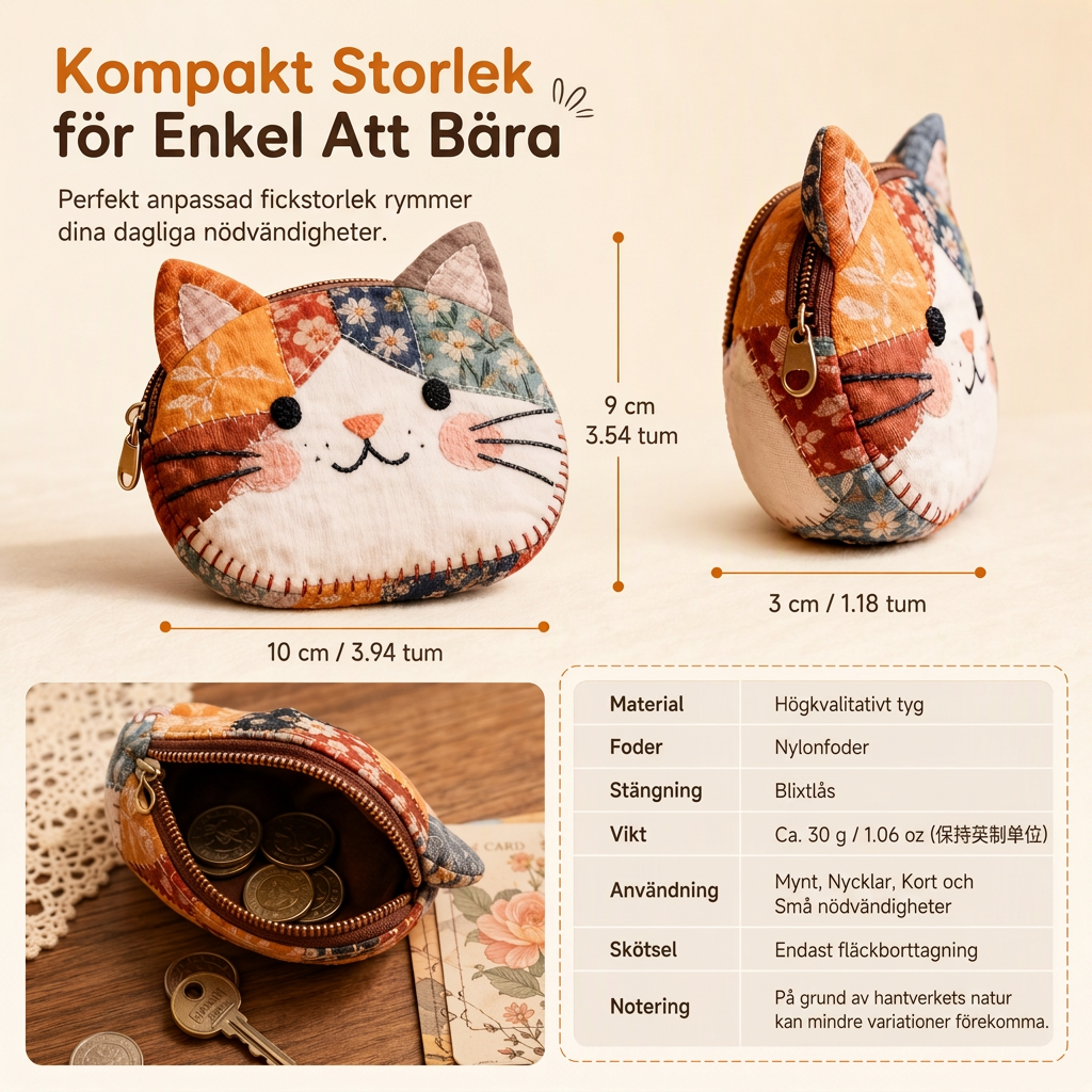 🎁Söt lapptäcks-katt mini-myntväska och bärbart kortfodral🎁 liten kreativ påse för flickor