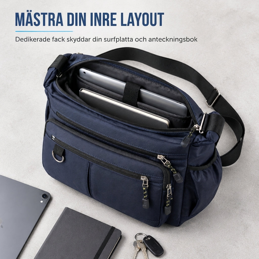 Stor crossbody-väska för män, hållbar axelväska med flera fickor för affärer och vardagligt bruk