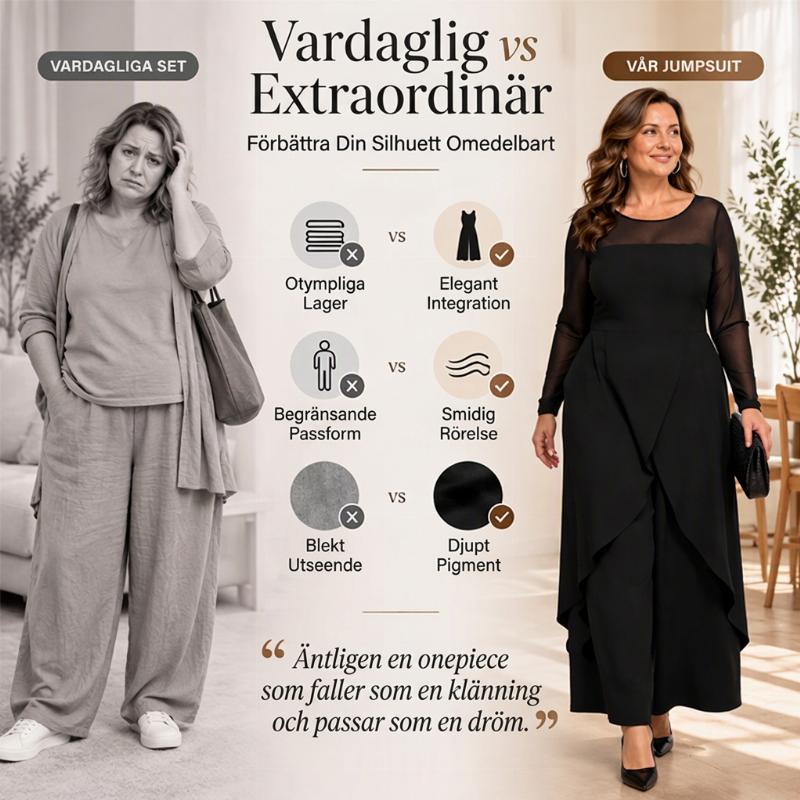 🖤Elegant jumpsuit i mesh med långa ärmar och överlappande detalj för damer