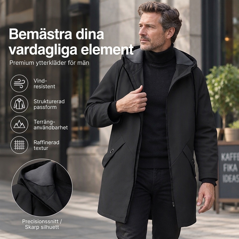 💥 SUPERERBJUDANDE 🧥 Vindjacka för män i trenchcoat-stil med huva ✨ Medellång, modern stil & bekväm för vardagsbruk