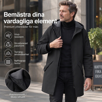 💥 SUPERERBJUDANDE 🧥 Vindjacka för män i trenchcoat-stil med huva ✨ Medellång, modern stil & bekväm för vardagsbruk