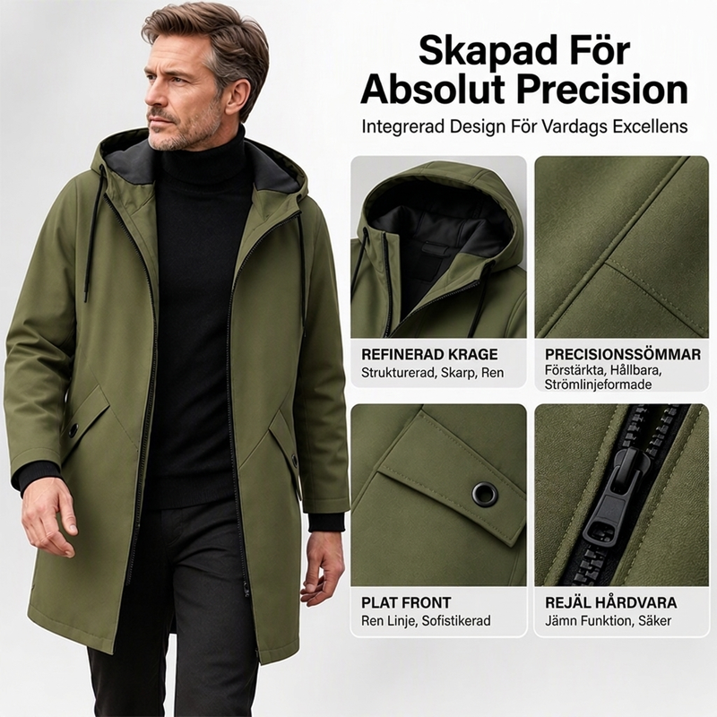 💥 SUPERERBJUDANDE 🧥 Vindjacka för män i trenchcoat-stil med huva ✨ Medellång, modern stil & bekväm för vardagsbruk