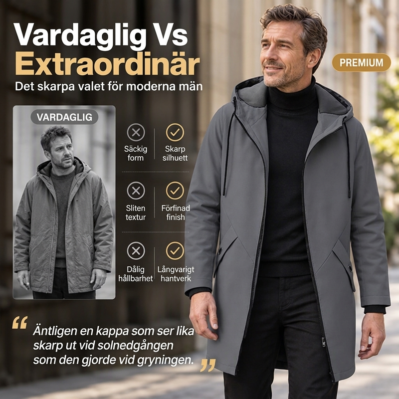 💥 SUPERERBJUDANDE 🧥 Vindjacka för män i trenchcoat-stil med huva ✨ Medellång, modern stil & bekväm för vardagsbruk